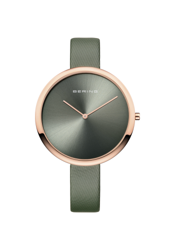 Bering Ladies green watch w/satin leather strap and green dial