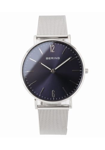 Bering Unisex silver watch w/mesh bracelet and blue dial