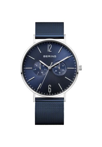 Bering Men blue watch w/mesh bracelet and a blue multi-function dial