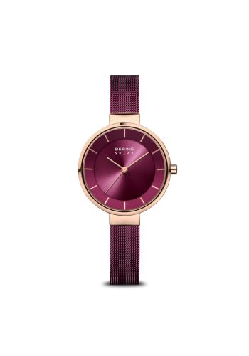 Bering Stainless Steel Solar Ladies Watch In Rose Gold and Purple
