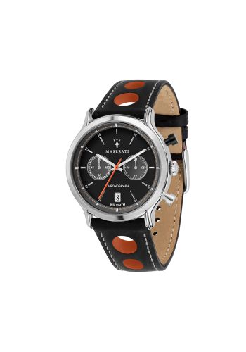 Maserati Men's LEGEND Chronograph Black Tone Stainless Steel Watch w/Leather strap
